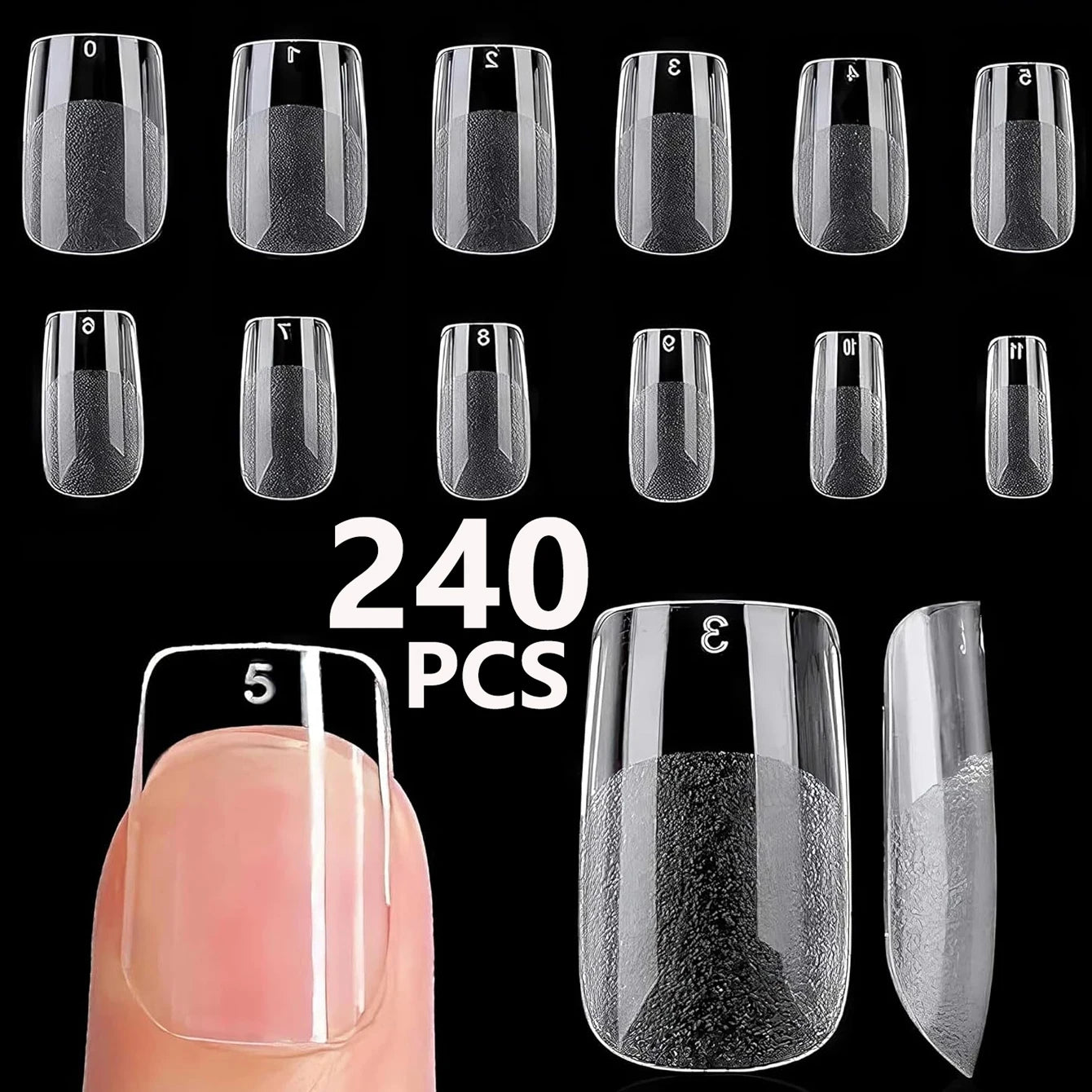 240PCS Short Almond Nail Tips Soft Gel Pre-Shaped Acrylic Nail Tips Half Matte Full Cover Nail Tips Clear Gelly Press on Nail
