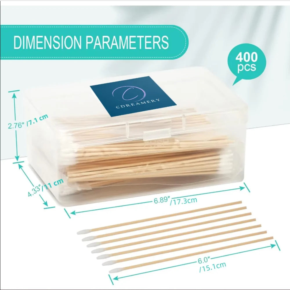 100/300PCS 6 Inch Precision Tips Cotton Swabs - Long Wooden Stick Cotton Buds Pointed Cotton Swabs With Case - Cotton