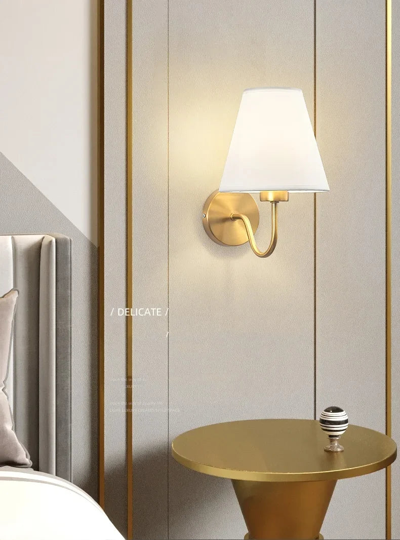 LED Retro Wall Lamp E27 Minimalist Creative Fabric Decorative Lamp Bedroom Hotel Bedside Study Indoor Household Lighting Fixture