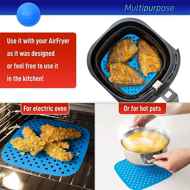 LMETJMA 3Pcs Silicone Air Fryer Lines Reusable Air Fryer Liners 8.5Inch Square Non-Stick Air Fryer Mat for Frying Steaming JT153