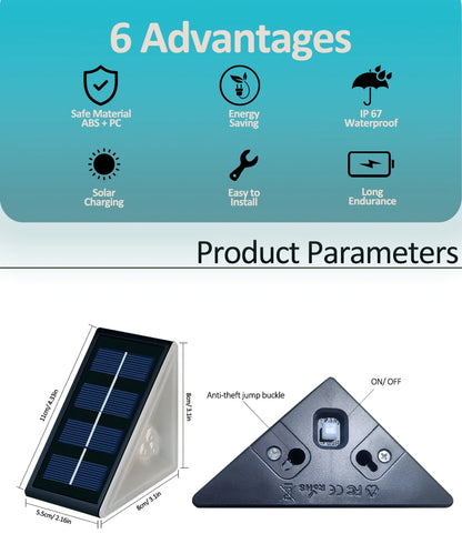 Outdoor Solar Step Lights, Warm White & RGB, IP67 Waterproof, Auto On, for Patio, Yard, Driveway, Porch Decoration