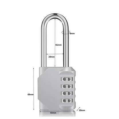 Combination Padlock Outdoor 4 Digit Long Shackle Waterproof Password Padlock Pad Lock For School Locker Gym Locker Fence Gate