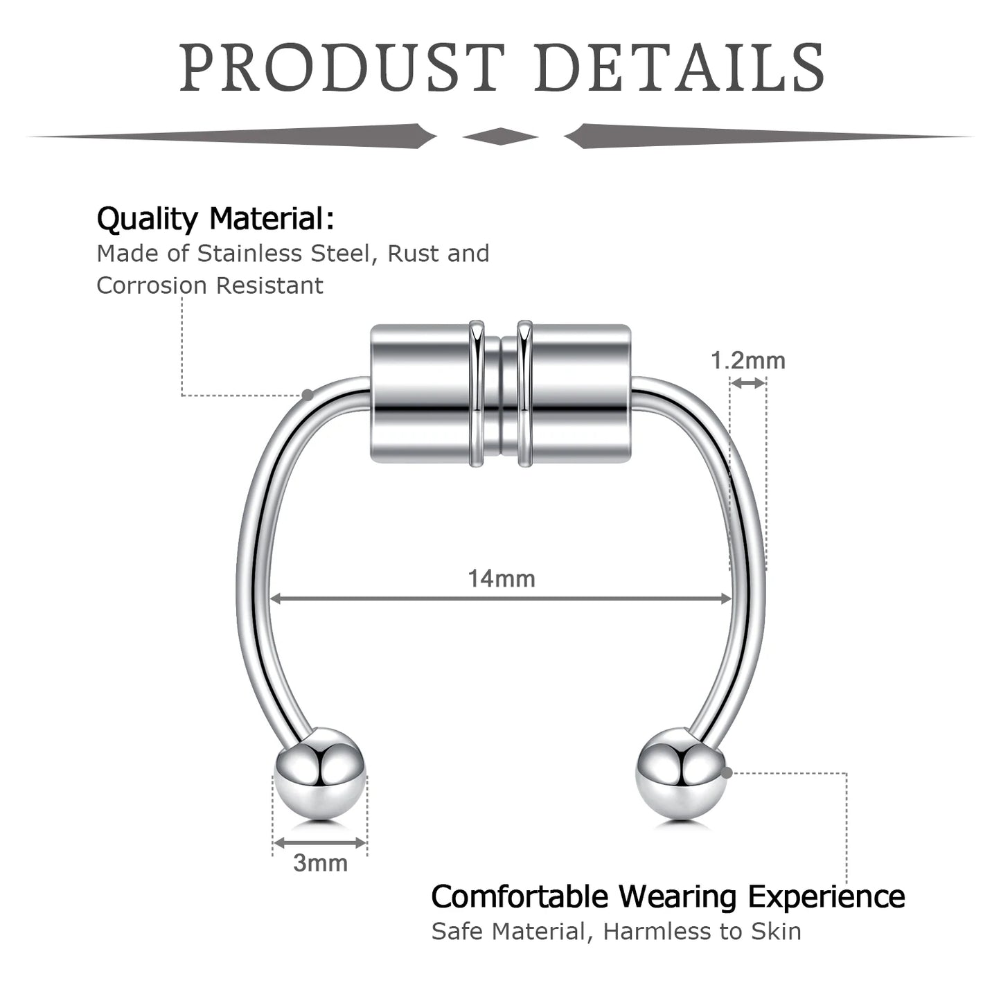 12Pcs/Set Fake Ear Ring Magnetic Studs Faux Non Pierced Ear Ring Ear Cuff No Piercing Magnetic Nose Studs CZ Dia 3/4/5mm