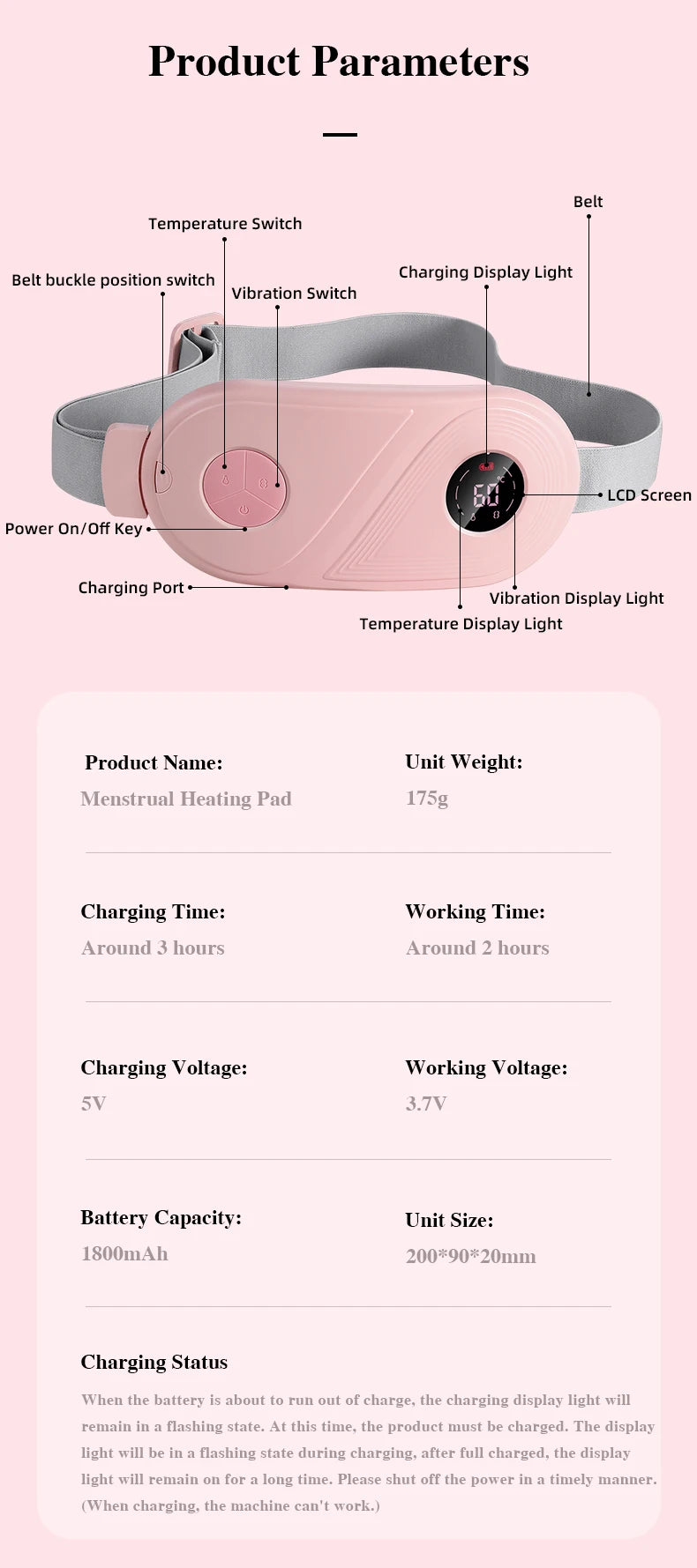 Electric Warm Uterine Cramp Massager Vibrator Heating for Menstrual Relief  Waist Massager Belt Care Waist Stomach for Women