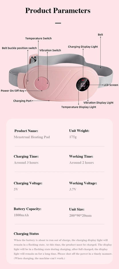 Electric Warm Uterine Cramp Massager Vibrator Heating for Menstrual Relief  Waist Massager Belt Care Waist Stomach for Women