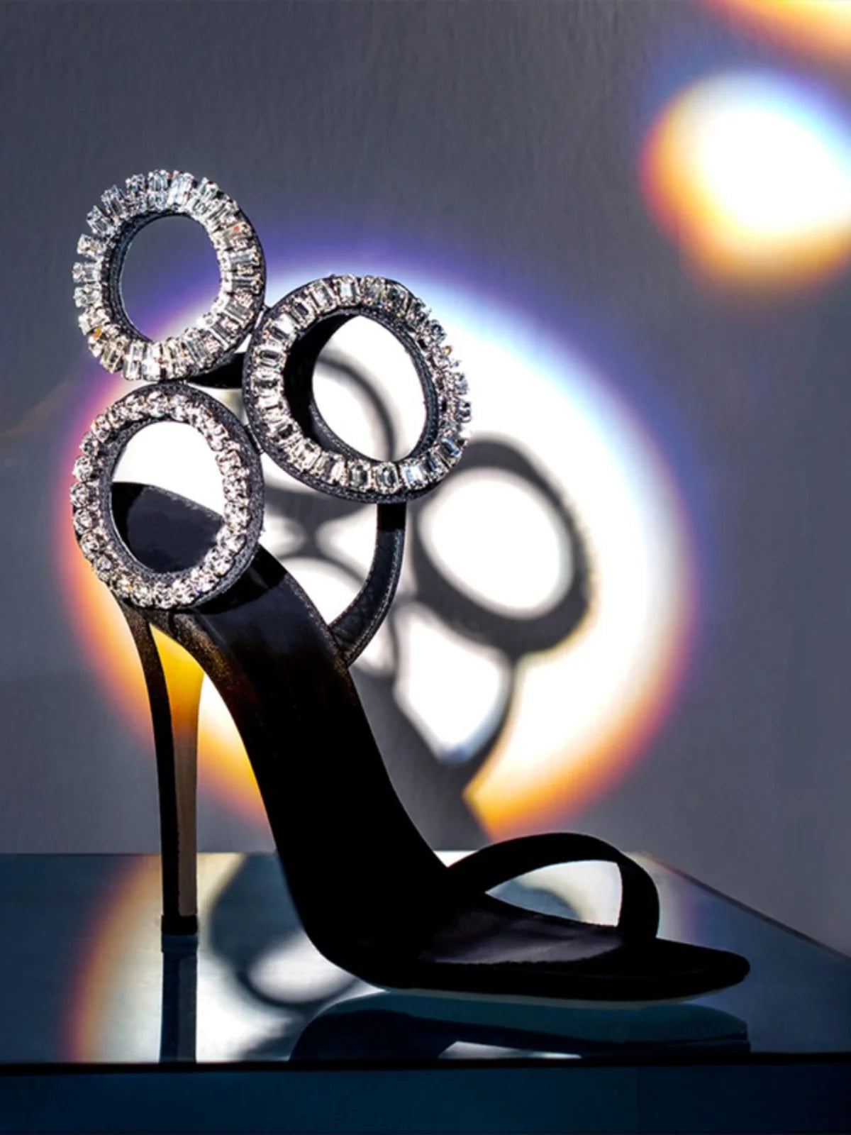 Circle Heels 2024 New Dress Wedding Shoes with Rhinestone Open Heel Roman Sandals