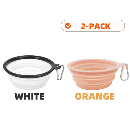 2pcs Collapsible Pet Silicone Dog Food Water Bowl Outdoor Camping Travel Portable Folding Supplies Dishes with Carabiner