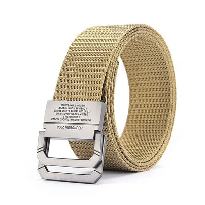 Men's Belt Trend Double Loop Buckle Canvas Belt Women's Belt with Cargo Pants Jeans Belt Outdoor Sports Belt No Perforated Belt