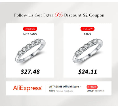 ATTAGEMS Luxury Round Cut 2.5mm Moissanite Ring for Women Man 925 Sliver Sparkling Fine Jewelr Engagement Wedding Party Gift New