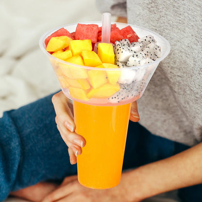 10pcs Drink Cup Top Bowls Popcorn Tray Beverage Cup Holder Bowl Disposable French Fries Drink And Snack Fruit Combination Cup