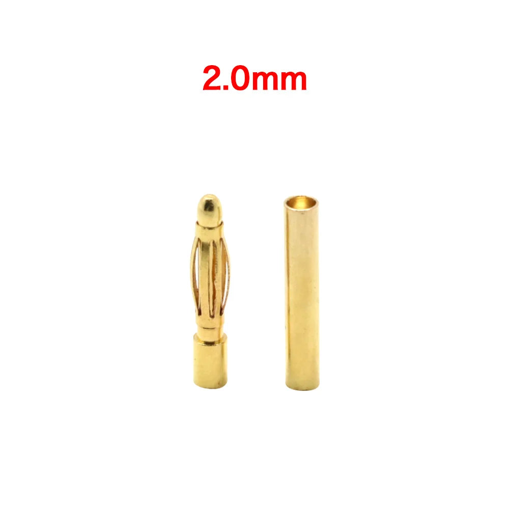 20pcs/lot 2.0mm 3.0mm 3.5mm 4.0mm 5.5mm 6.0mm 8.0MM Gold Bullet Banana Connector plug for ESC Lipo RC battery Plugs (10 pair)