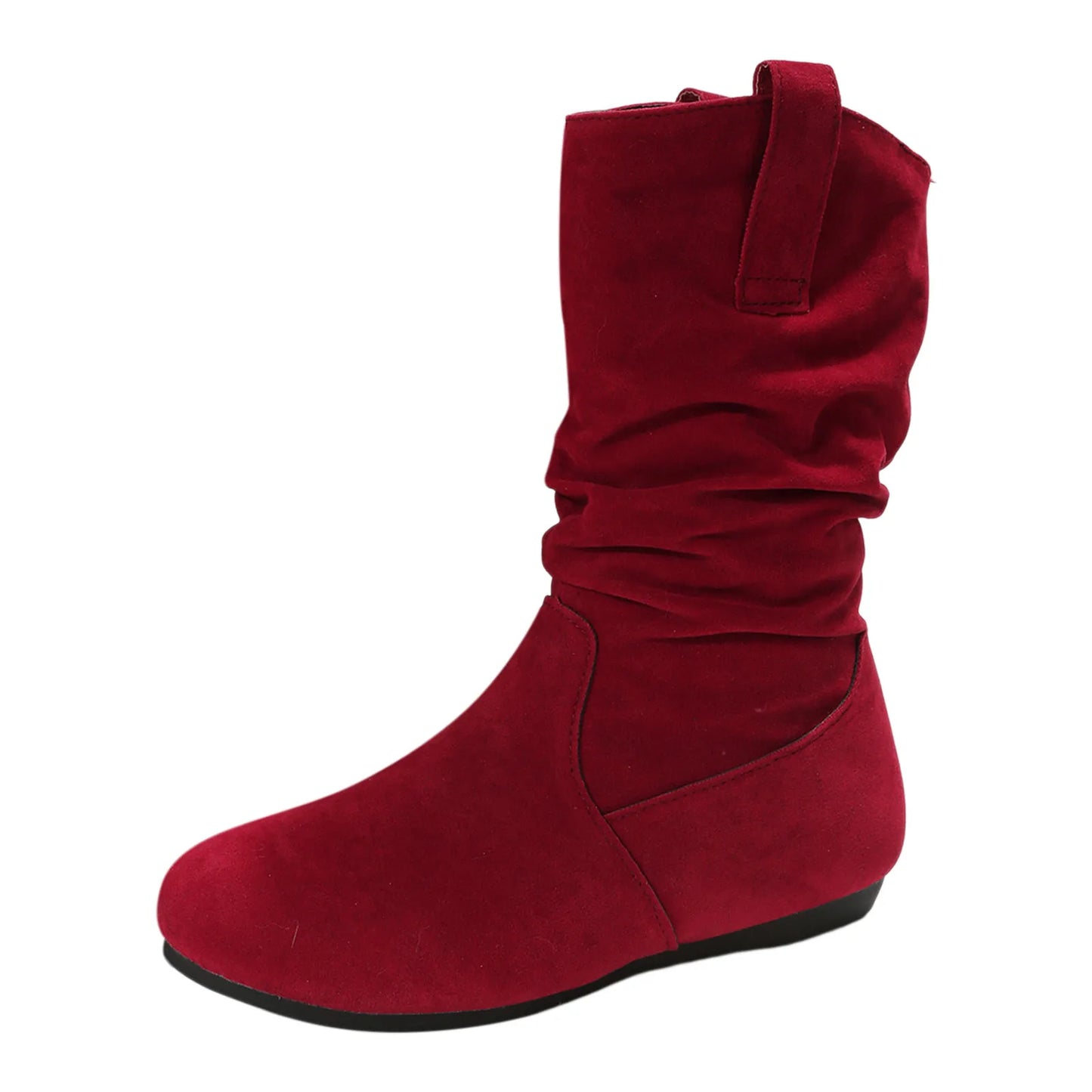 Womens Heel Boots Mid Calf Ladies Fashion Solid Colour Simple Round Toe Suede Flat Bottom Sleeve Cowboy Boots Women with Crosses