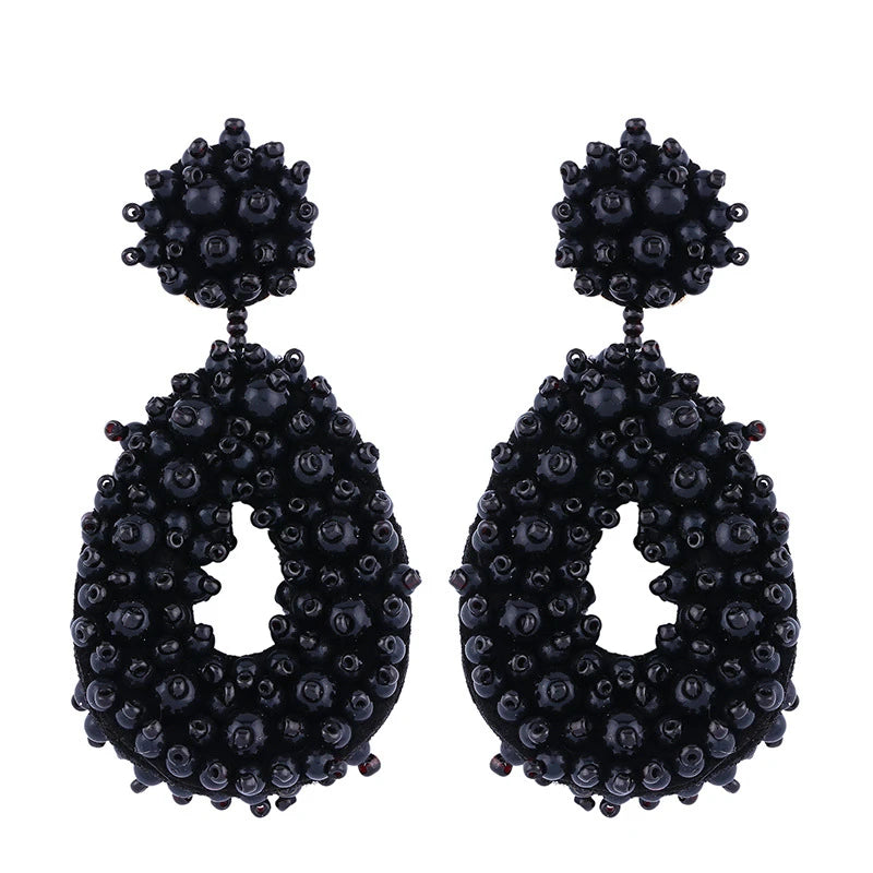 Bohemian Black Beaded Earrings Handmade Beads Drop Dangle Earrings For Women Statement Earrings Big Jewelry Brincos Accessories