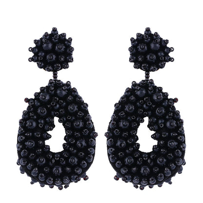 Bohemian Black Beaded Earrings Handmade Beads Drop Dangle Earrings For Women Statement Earrings Big Jewelry Brincos Accessories
