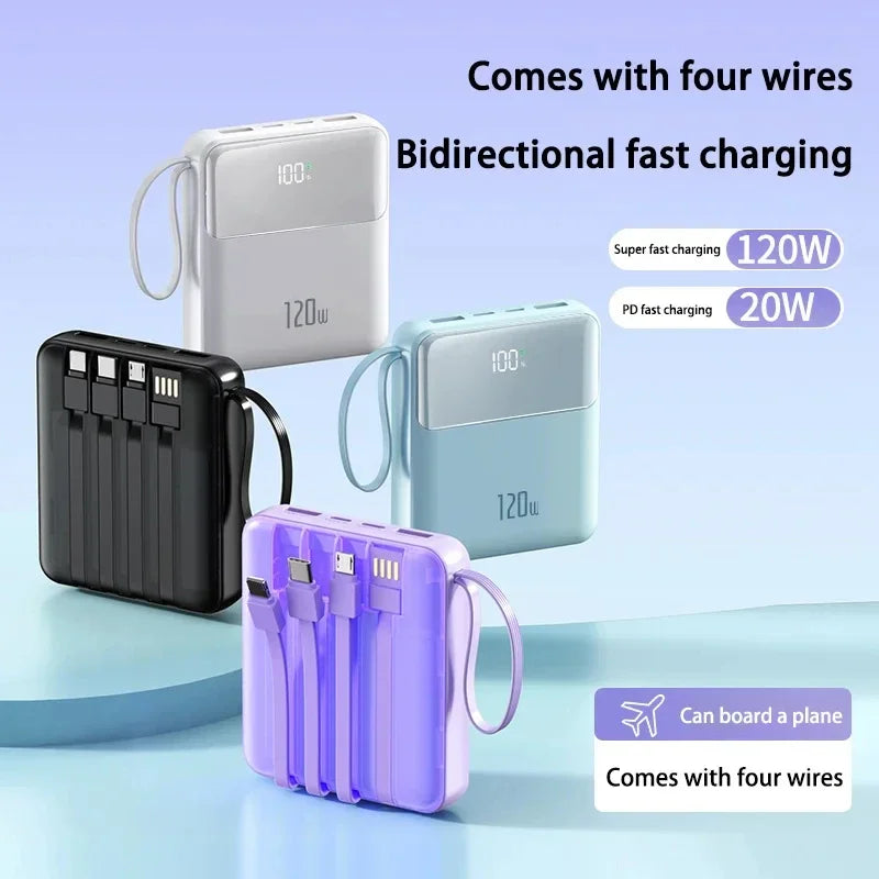 Portable Power Bank 50000mAh 120W Super Fast Charging Mobile External Battery With Four Cable Charger Suitable For iPhone Xiaomi