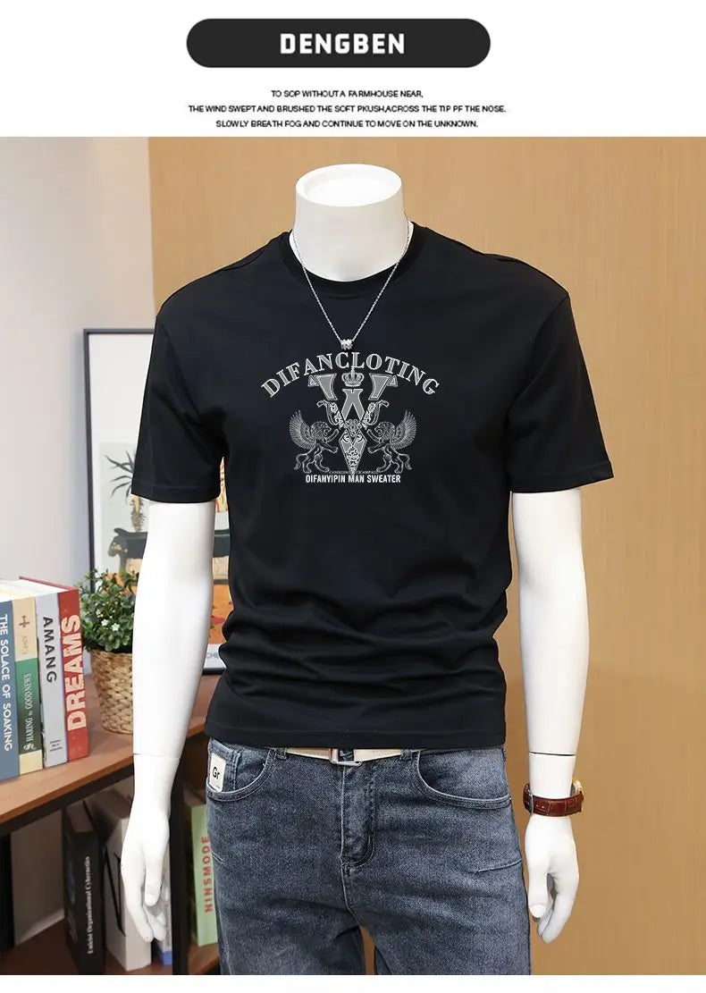 Men's T-shirts, Summer Round Neck Printed Trendy Men's Casual Versatile Short Sleeve Tops