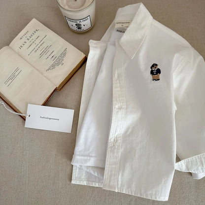 Fashion Baby Girl Boy Cotton Shirt Cartoon Embroidery Infant Toddle Child Spring Autumn Outwear Casual Outfit Baby Clothes 1-10Y