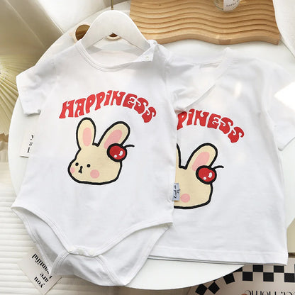 Family Cute Matching T Shirts Parent-child Rabbit Clothes Funny Dad Mom and Son Daughter Cotton Tees Tops Baby Newborn Bodysuit