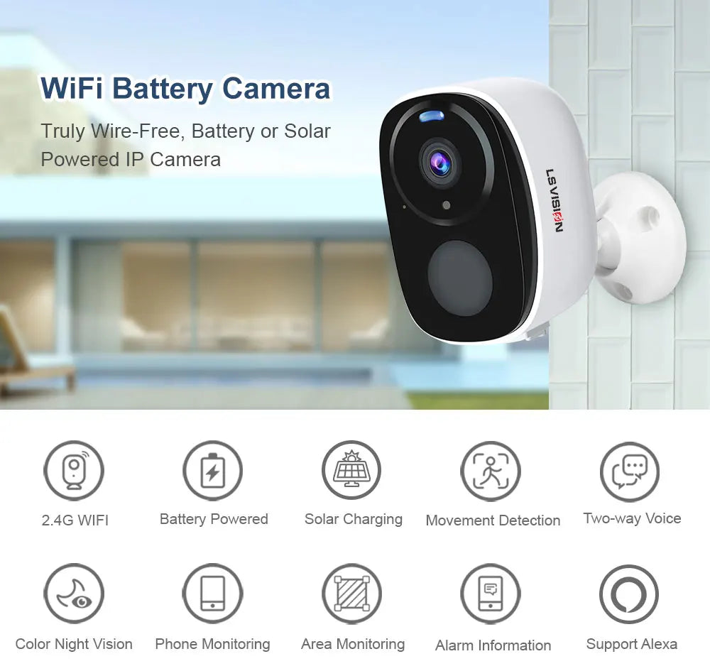 LS VISION 4MP Wireless Security Wifi Camera Outdoor Solar Battery Camera PIR Spotlight Security Solar Camera Security Protection