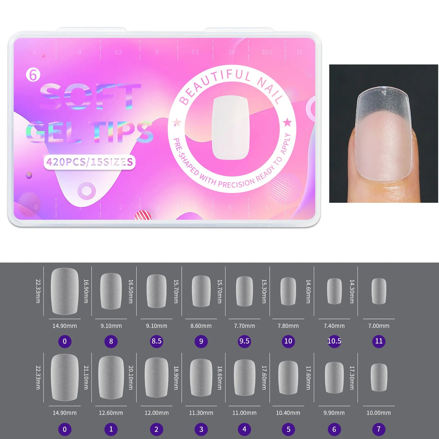 420pcs/box Frosted Version False Nails Press On Acrylic Nails Almond Mixed Size Short Style Ultra Thin Traceless Nail Tips