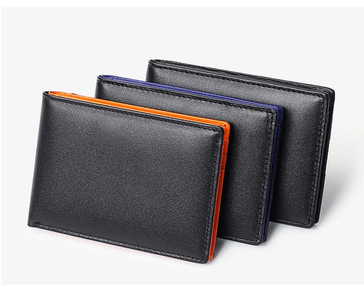 RFID Blocking Mini Men's Genuine Leather Wallet Slim Business Credit Card Holder Man Anti Theft Ultra Thin Purse For Male