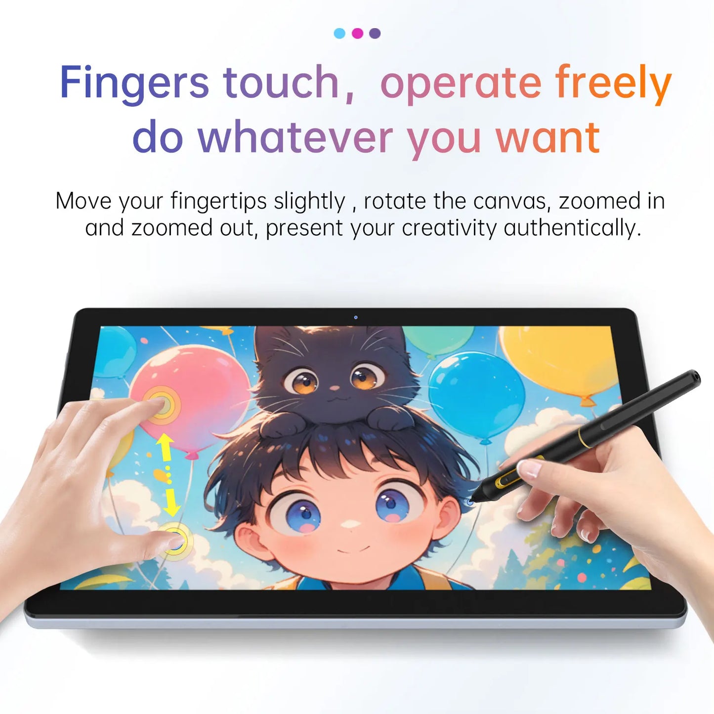 BOSTO BT-101A Portable Graphics Drawing Tablet 10.1 Inch IPS Screen Display with Finger Touch Anti-glare 16384 Pressure Level