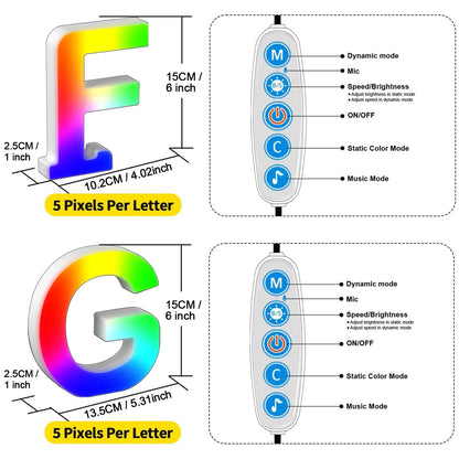 Smart LED Letters Lights Alphabet Light Decorative Name Letter Number Lamp Night Light USB MeRGBW App Music Sync Logo Game Home