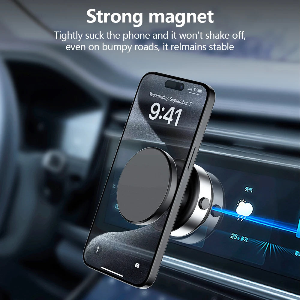 Magnetic Car Phone Holder Mount 360°Rotation N52 Strong Magnetic for iPhone 12-16 Android Smartphone Vacuum Adsorption Bracket