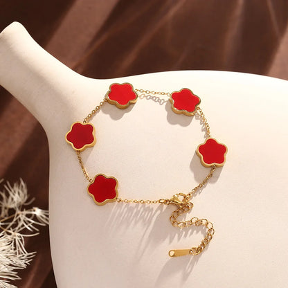 High Quality Five-leaf Flower Shell Stainless Steel Bracelet For Women Black And White Couple Holiday Bracelet Party Jewelry INS