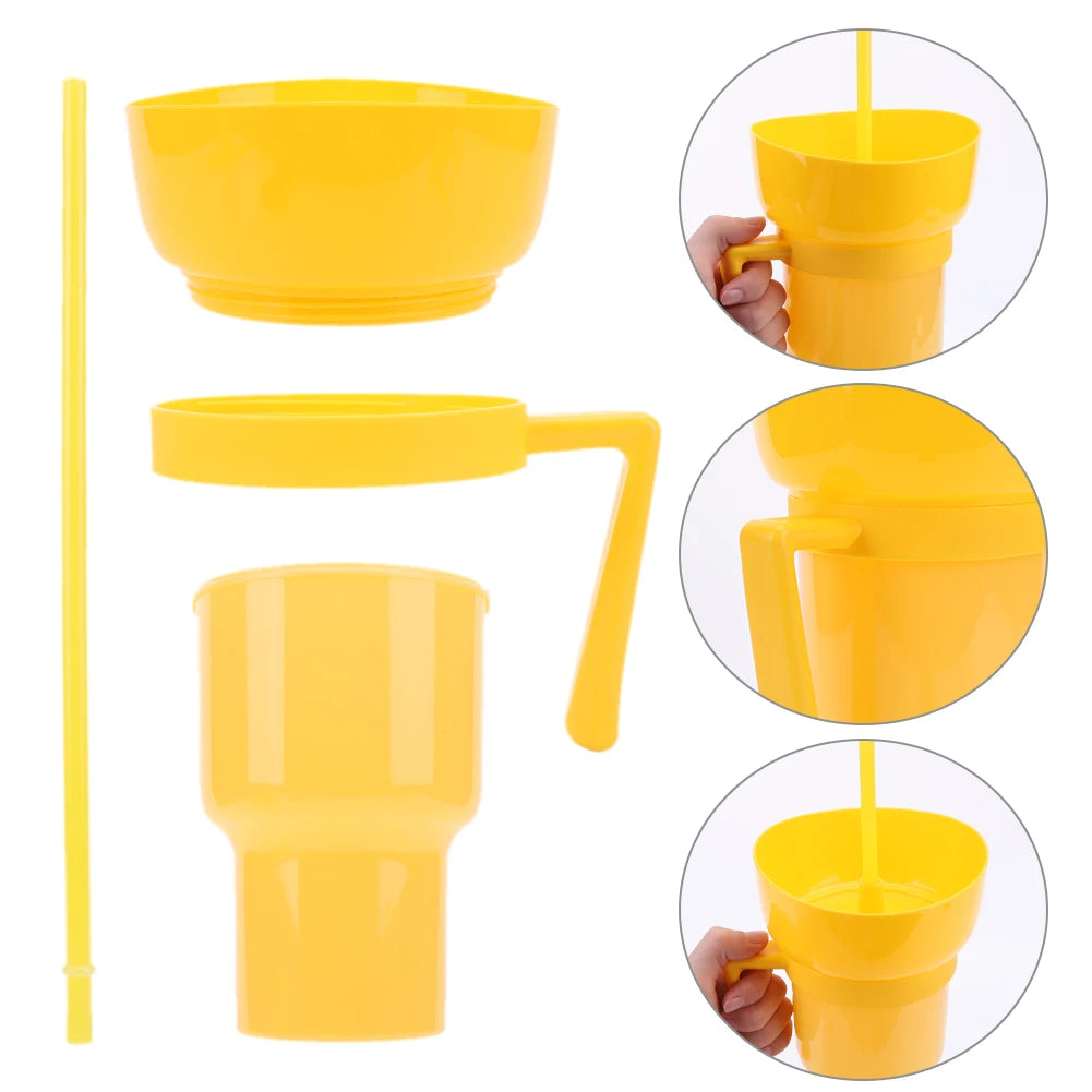 2 In 1 Snack Drink Cup with Straw 1000ML Stadium Tumbler Water Bottle Portable Popcorn Beverage Cup For Adults Kids Cinema