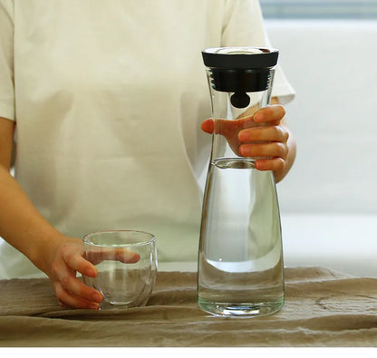 Water Bottle 1.8L High Borosilicate Glass Bottle Basic Tilting  Stainless Steel Lid Closure Jug  Hot and Cold Juice Beverage Tea