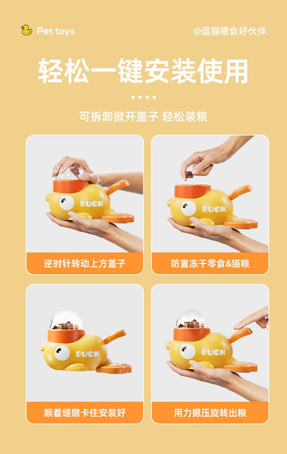 Automatic Pet Feeder - Cartoon Duck Design Dog Food Dispenser, Snack Trainer, Smart Portion Control Feeder for Cats & Dogs