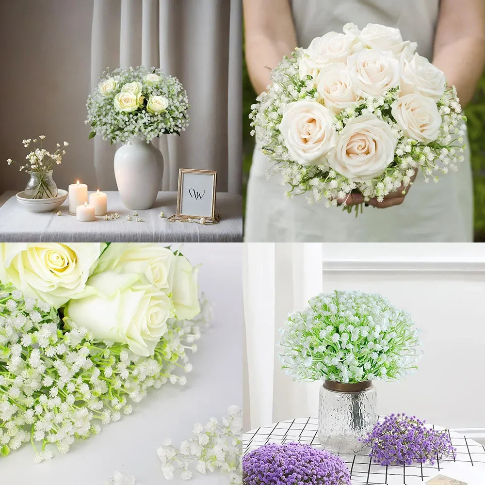 30Pcs Artificial Fake Babys Breath Bridal Flowers Bouquet Plastic Gypsophila for Wedding Reception Centerpieces Home Party Decor