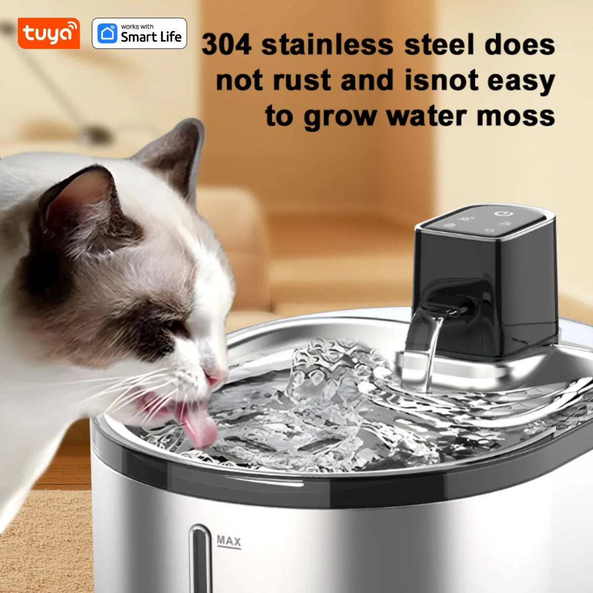 TuyaSmart Cat Fountain Battery Operated,Cat Water FountainSUS304Radar Sensing withMotion Sensor,Ultra Quiet PumpMulti-Filtration