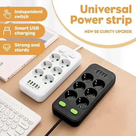 Electrical Socket EU Plug 6AC Outlet Multitap Power Strip Extension Cord Smart USB Home Office Surge Protector Network Filter