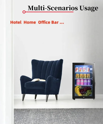 Portable Refrigerator, Double-layer Glass Door, Noise Free, Mini Fridge, Bar, Hotel, Transparent Door Freezer, Small Space