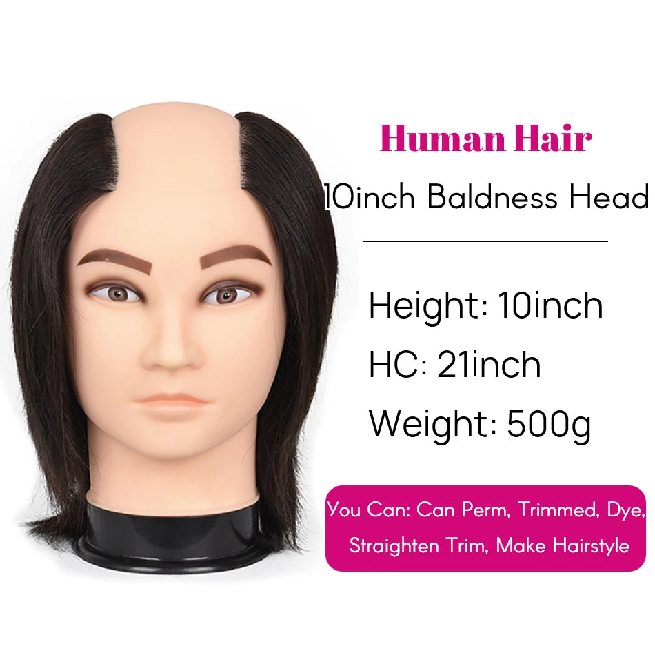 Male Mannequin Head With 100% Real Human Hair Black For Practice Hairdresser Cosmetology Training Doll Head For Hair Styling