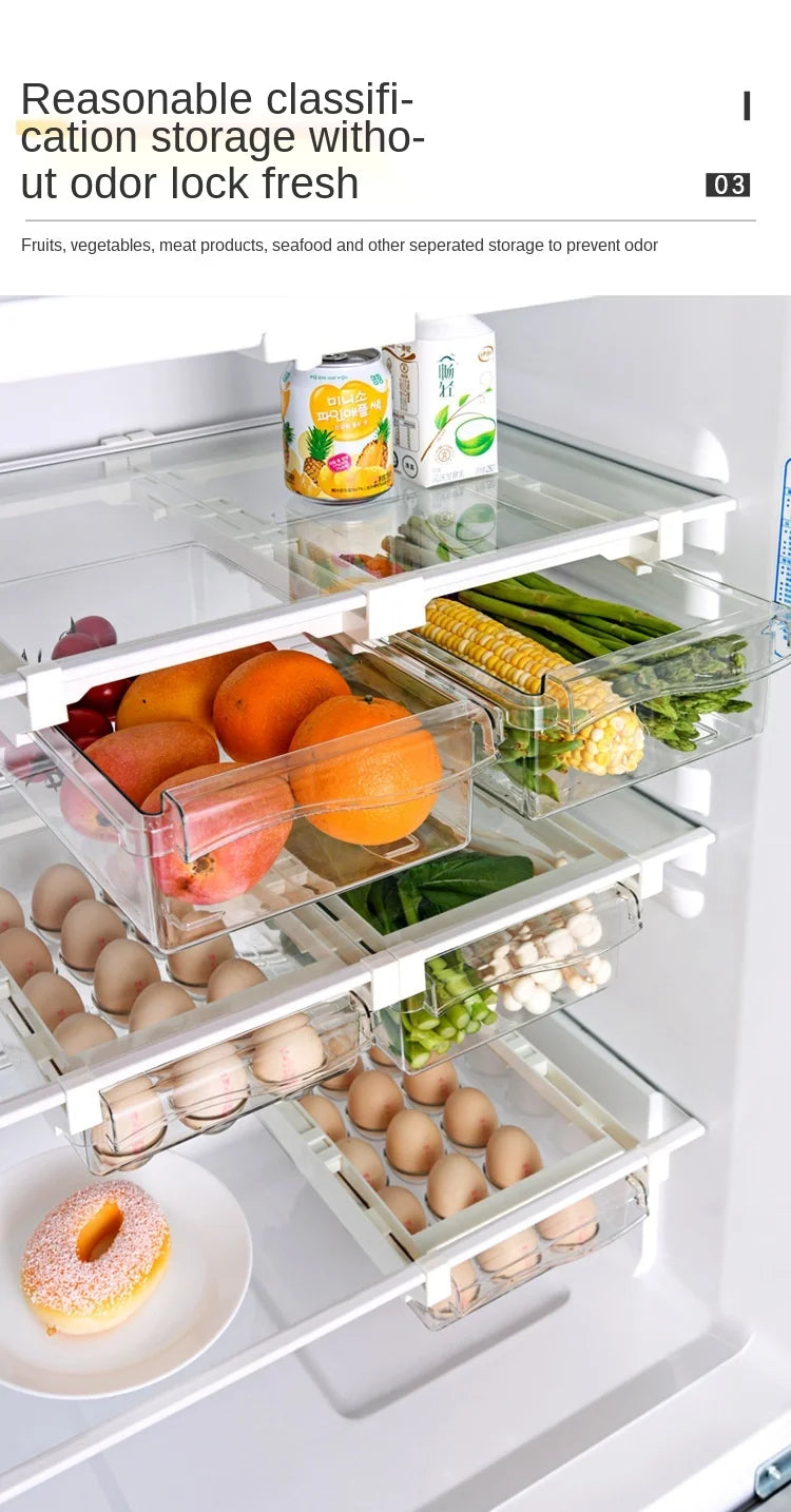Fridge Organizer Fruit Egg Refrigerator Storage Rack Under-shelf Refrigerator Drawer Box Fresh keeping Kitchen Organizer