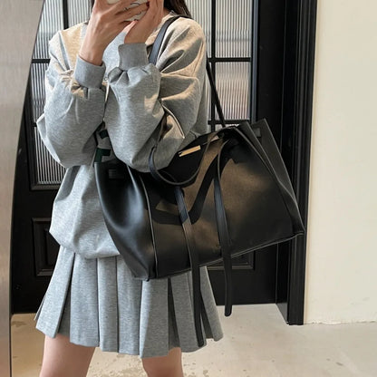 Big Shoulder Hand Commuting Bags for Women Large Capacity Drawstring Bucket Shopping Totes Top-Handle Bag 2025 Latest Handbags