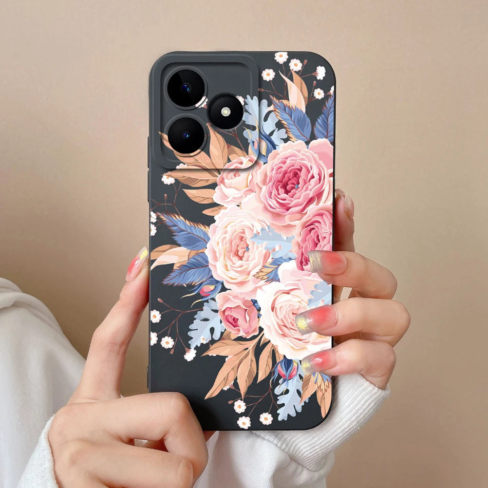 Case For Realme Note 50 Flower Painted Upgrade Lens Protection Soft Back Cover Model RMX3834 Liquid Silicone Phone Protectors