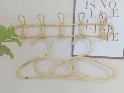 Rattan Wall Hooks Rattan Hanger Kids Garments Organizer Rack Clothes Hat Hanging Hook Kids Room Decor Hangers Clothing Storage