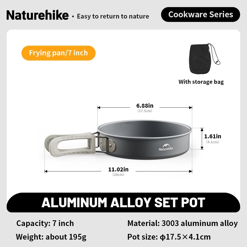 Naturehike Camping Pot Set Aluminum Alloy Cookware Pot Set Portable Outdoor Picnic Tableware Camping Cookware Kit CNK2450CF010