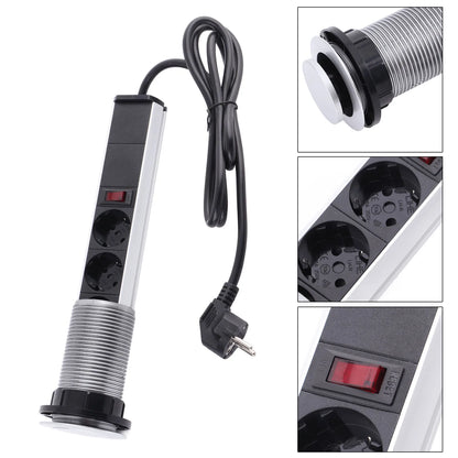 Recessed Pulling Pop Up Socket 3  Plugs and USB Aluminium Alloy Embedded Countertop Pop Up Outlet Socket AC250V 16A