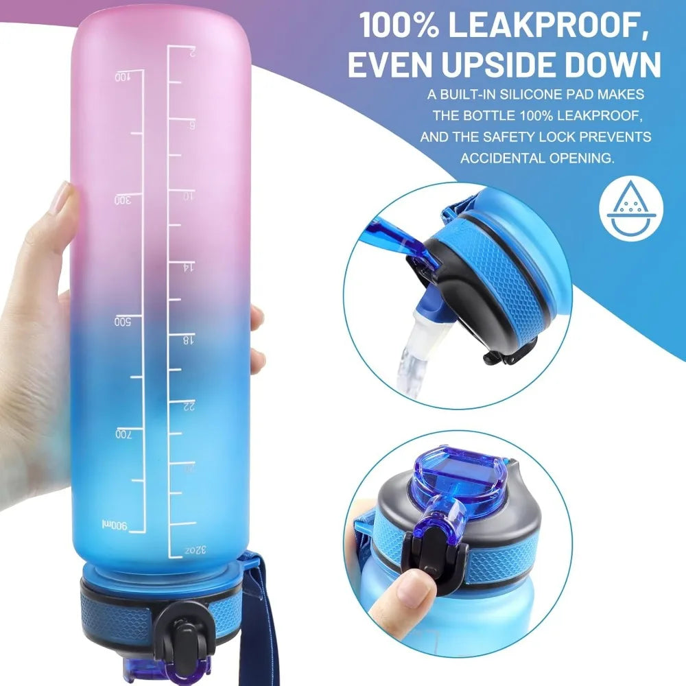 1L Water Bottle With Straw 32oz Water Bottle With Time Marker Motivational Tritan, Bpa Free Leak Proof Water Cup with Brush