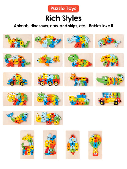 3D Wooden Puzzles Educational Cartoon Animals Early Learning Cognition Intelligence Puzzle Game For Children Toys