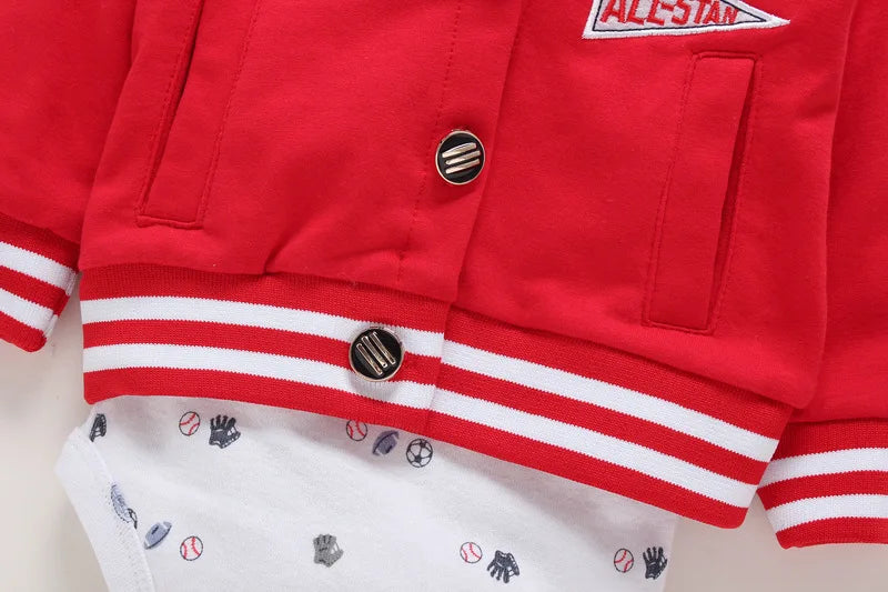 Babys 3pcs/sets Boys Casual Jacket Cotton Coat Girls Bodysuits Sports Trousers Long Pants