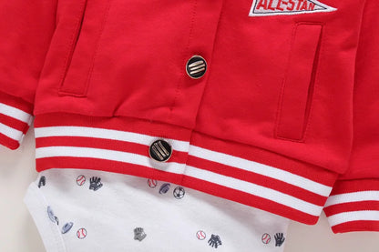 Babys 3pcs/sets Boys Casual Jacket Cotton Coat Girls Bodysuits Sports Trousers Long Pants