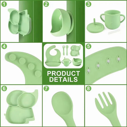 Silicone Baby Feeding Set Soft Silicone Sucker Plate Bowl Elephant Plate Personalized Name Feeding Bib Apron Children's Dishes