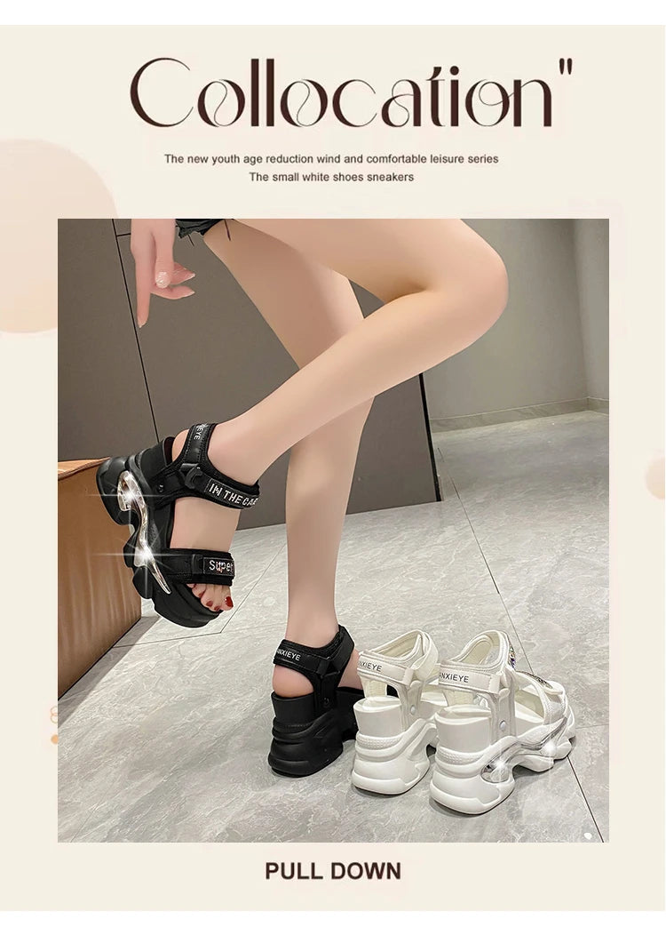 10CM Chunky Platform Sandals Women New Summer Bling High Heels Sandals Woman Beach Casual Slides Thick Sole Sandalias Mujer