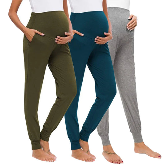 Spring Autumn Maternity Women's Casual Pants Solid High Waist Strechy Lounge Trousers For Pregnant Women Joggers With Pockets